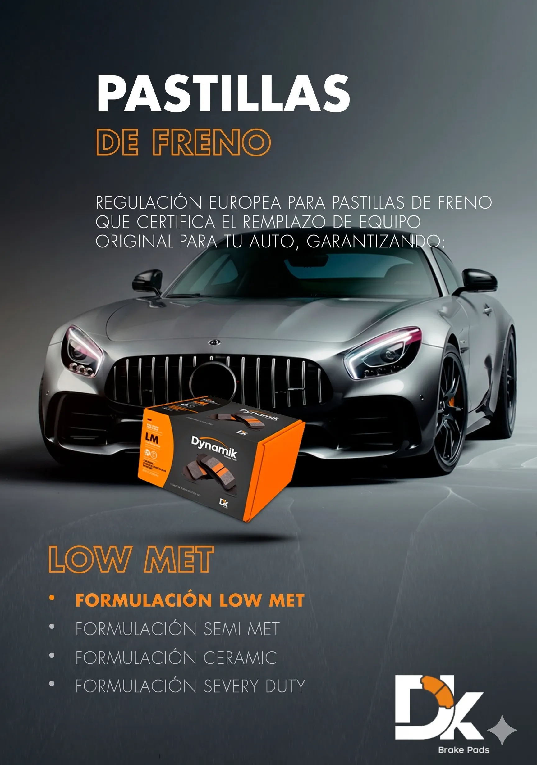 Pastillas de freno Dynamik formulación Low Met, ideales para uso urbano y carros sedán en Cali