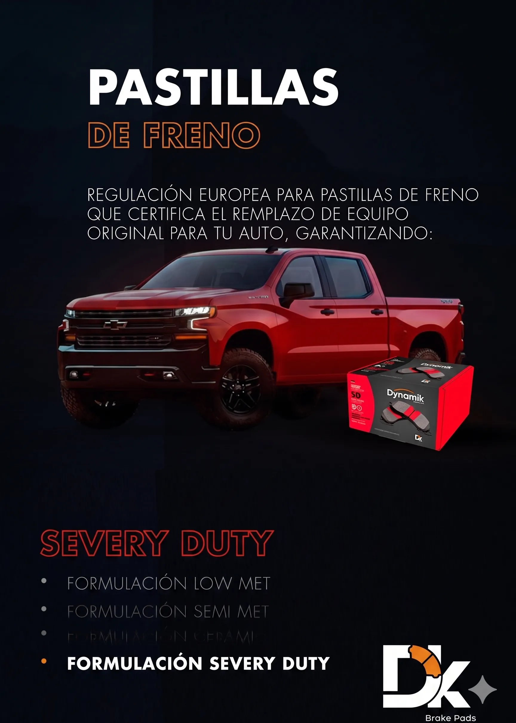 Pastillas de freno Dynamik Severy Duty para camionetas, pickups y uso pesado — repuestos en Cali